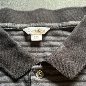 Calvin Klein Black and Gray Striped Polo XXL